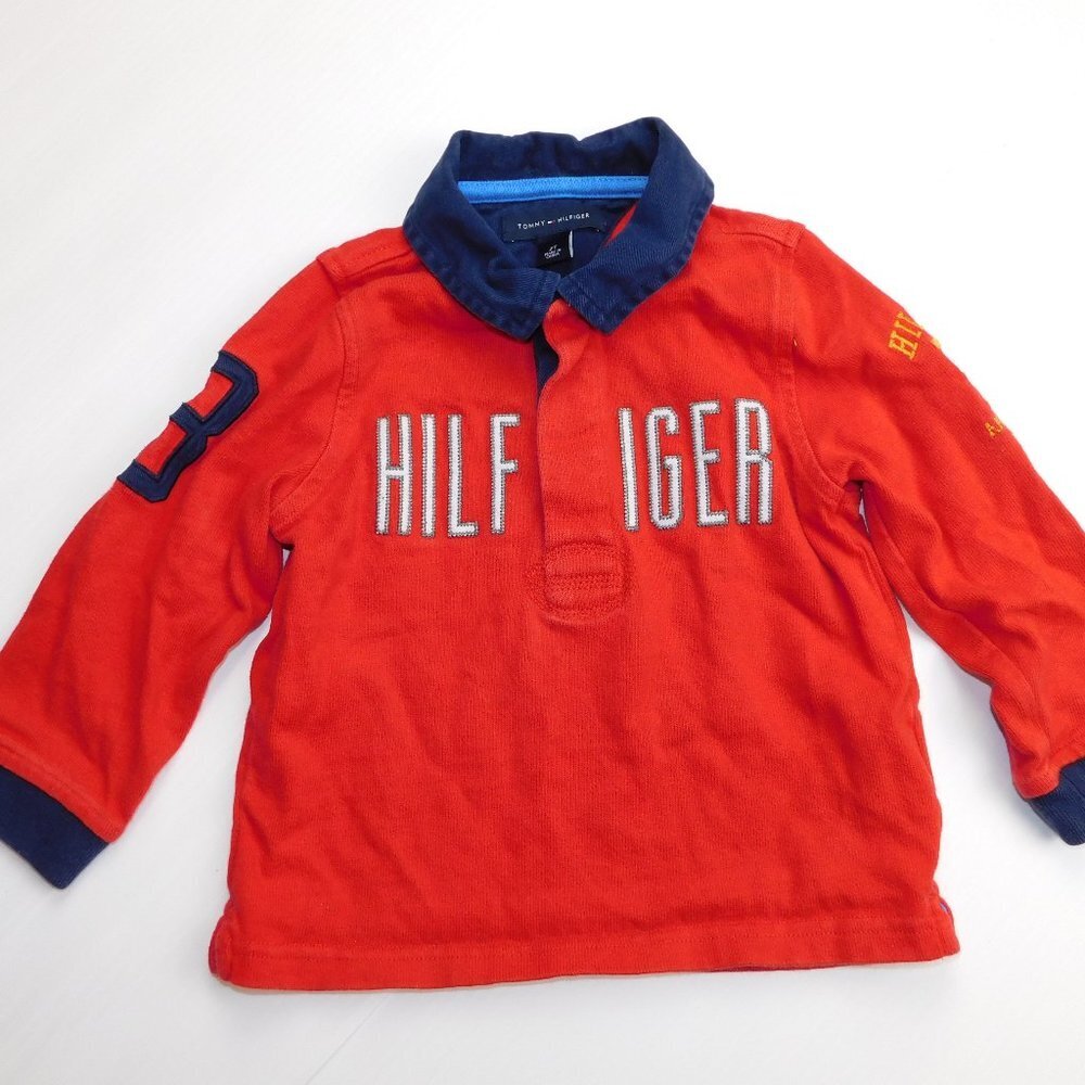 Tommy Hilfiger Red Blue Long sleeve Rugby Polo Shirt Toddler Boy 2T